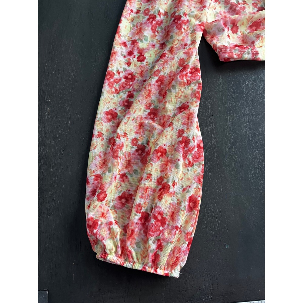 Forever 21 Floral Print Ruched Cropped Long Sleeve Top Square Neck Festival - Picture 6 of 8